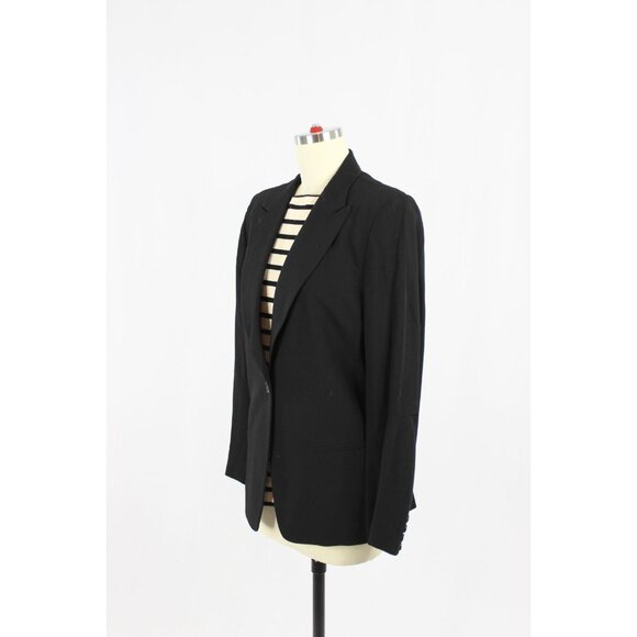 ANN DEMEULEMEESTER Black Rayon Wool Single Breasted Blazer, Size 40/S - Picture 4 of 16